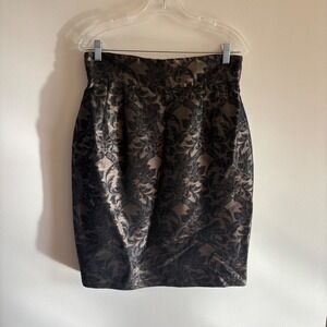 Sunny Choi Metallic Bronze Black Damask Wool Blend Pencil Skirt Womens Size 12
